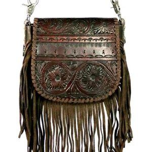 Vintage Floral  Leather Crossbody Messenger Purse Bag